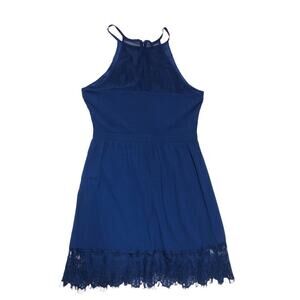 Francesca's Blue Lace Halter Dress Women's Size L‎ Sleeveless Party Cocktail